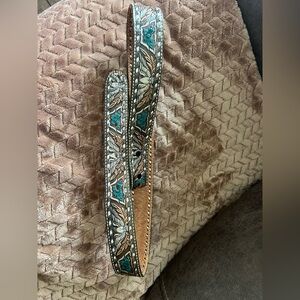 Western Tooled Leather Belt – Turquoise & Eagle Design – Size 38